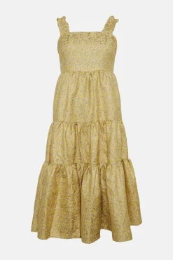 Fashion Oasis Rachel Stevens Ditsy Metallic Jacquard Midi Dress Lemon