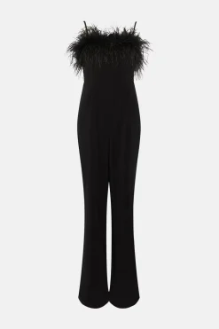 Online Oasis Rachel Stevens Faux Feather Detail Bardot Jumpsuit Black