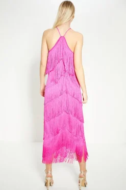 Discount Oasis Rachel Stevens Fringed Halter Neck Midi Dress Pink