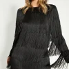 Clearance Oasis Rachel Stevens Fringed Long Sleeve Mini Dress Black