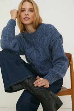 Clearance Oasis Rachel Stevens Honeycomb Stitch Tuck Shoulder Jumper Navy