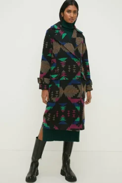 Best Oasis Rachel Stevens Italian Wool Mix Aztec Longline Coat Mono
