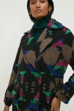 Best Oasis Rachel Stevens Italian Wool Mix Aztec Longline Coat Mono
