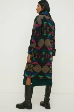 Best Oasis Rachel Stevens Italian Wool Mix Aztec Longline Coat Mono