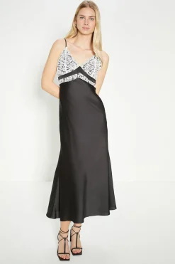 Clearance Oasis Rachel Stevens Lace Detail Satin Slip Dress Mono