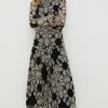 New Oasis Rachel Stevens Leaf Tie Back Midi Dress Mono