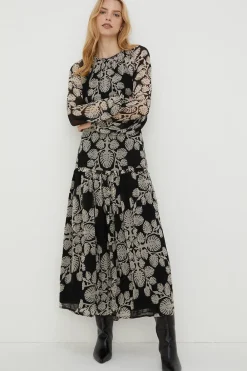 New Oasis Rachel Stevens Leaf Tie Back Midi Dress Mono