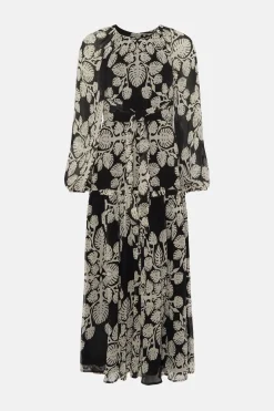 New Oasis Rachel Stevens Leaf Tie Back Midi Dress Mono