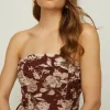 Clearance Oasis Rachel Stevens Linen Mix Bandeau Midi Dress Chocolate
