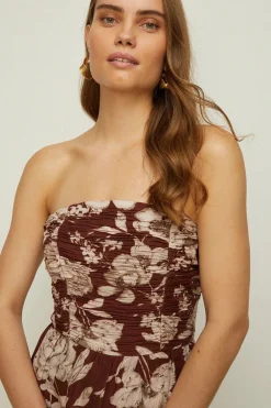 Clearance Oasis Rachel Stevens Linen Mix Bandeau Midi Dress Chocolate
