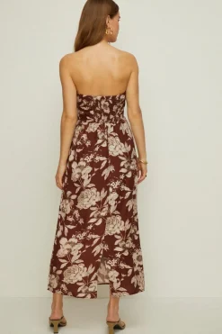 Clearance Oasis Rachel Stevens Linen Mix Bandeau Midi Dress Chocolate