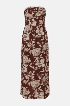 Clearance Oasis Rachel Stevens Linen Mix Bandeau Midi Dress Chocolate