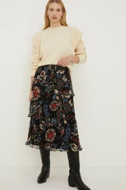 Fashion Oasis Rachel Stevens Metallic Printed Tiered Skirt Multi