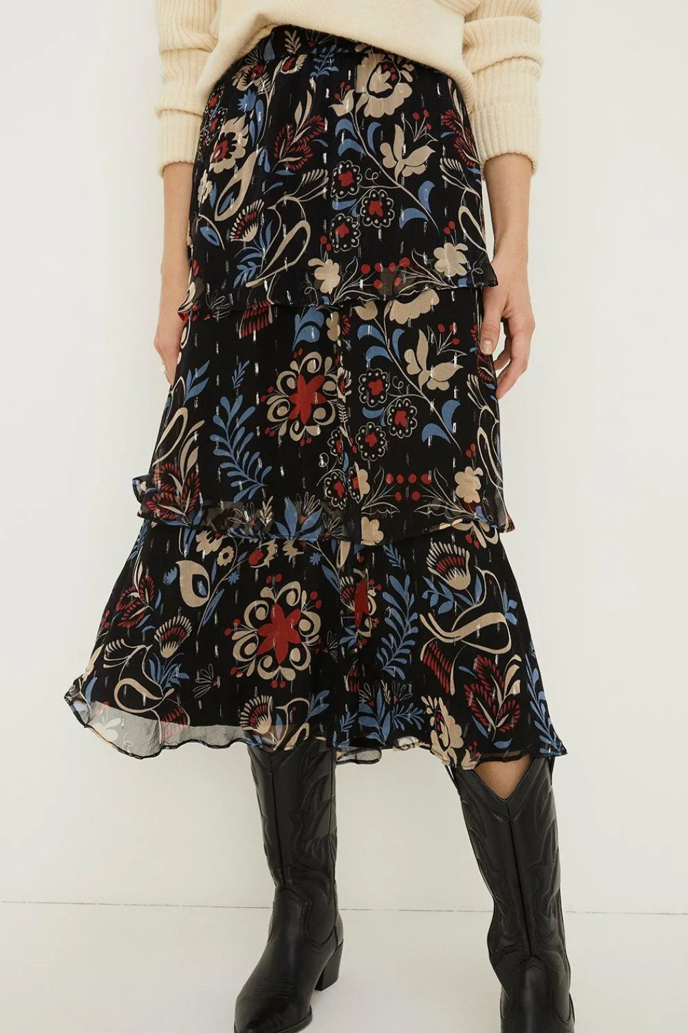 Fashion Oasis Rachel Stevens Metallic Printed Tiered Skirt Multi