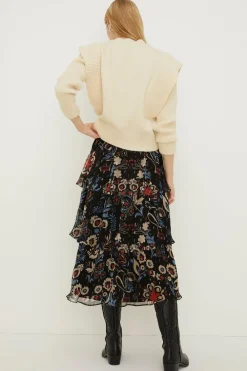 Fashion Oasis Rachel Stevens Metallic Printed Tiered Skirt Multi