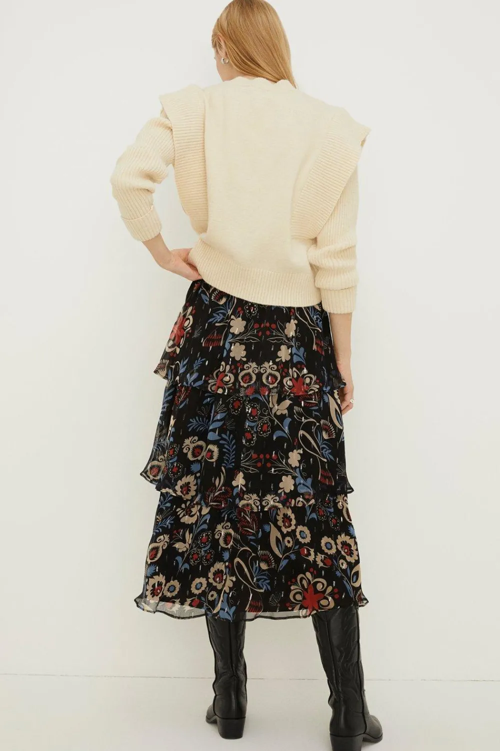Fashion Oasis Rachel Stevens Metallic Printed Tiered Skirt Multi