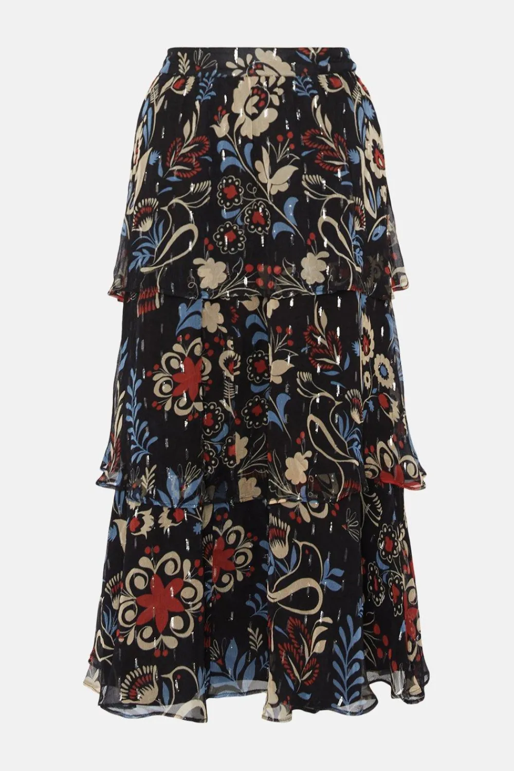 Fashion Oasis Rachel Stevens Metallic Printed Tiered Skirt Multi