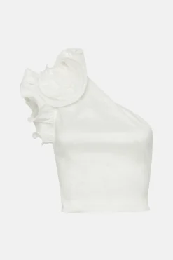 Fashion Oasis Rachel Stevens One Shoulder Rosette Detail Top Ivory