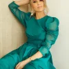 Best Oasis Rachel Stevens Organza Wrap Front Detailed Midi Dress Green