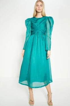 Best Oasis Rachel Stevens Organza Wrap Front Detailed Midi Dress Green