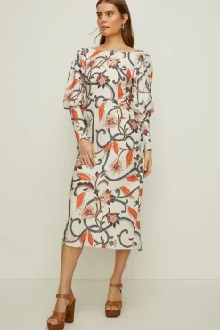 New Oasis Rachel Stevens Paisley Midi Dress Nude