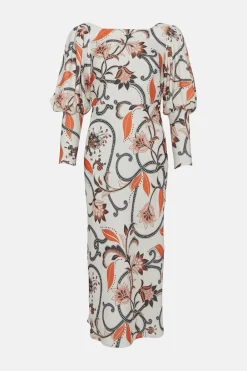New Oasis Rachel Stevens Paisley Midi Dress Nude