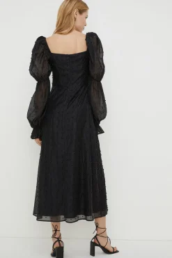 Best Oasis Rachel Stevens Petite Beaded Organza Puff Sleeve Midi Dress Black