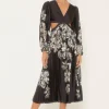 Outlet Oasis Rachel Stevens Petite Chrome Floral Pleated V Neck Midi Dress Mono