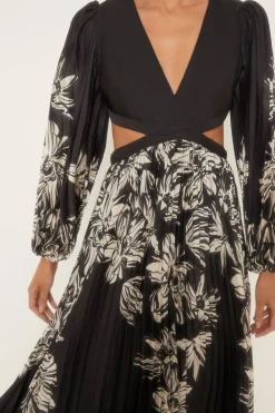 Outlet Oasis Rachel Stevens Petite Chrome Floral Pleated V Neck Midi Dress Mono