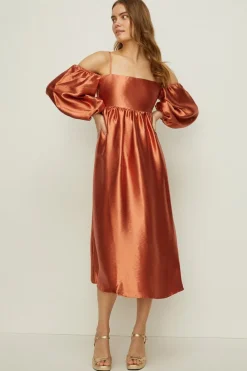 Discount Oasis Rachel Stevens Petite Cold Shoulder Dress Rust