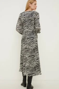 New Oasis Rachel Stevens Petite Printed Ruched Front Midi Dress Zebra