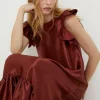 Best Oasis Rachel Stevens Petite Satin Twill Ruffle Hem Midi Dress Copper