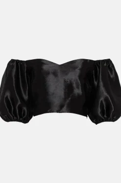 Hot Oasis Rachel Stevens Petite Satin Tie Back Top Black