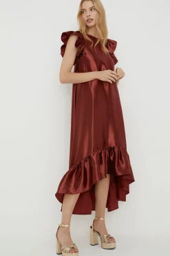 Best Oasis Rachel Stevens Petite Satin Twill Ruffle Hem Midi Dress Copper