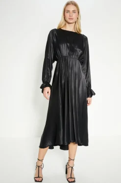 Fashion Oasis Rachel Stevens Petite Satin Blouson Midi Dress Black