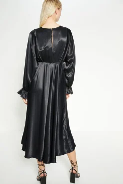 Fashion Oasis Rachel Stevens Petite Satin Blouson Midi Dress Black