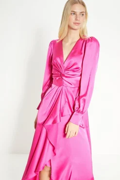 Sale Oasis Rachel Stevens Petite Satin Twist Front Draped Midi Dress Pink