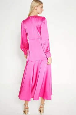 Sale Oasis Rachel Stevens Petite Satin Twist Front Draped Midi Dress Pink