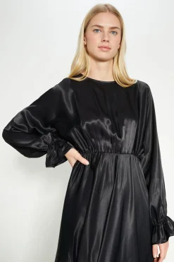 Fashion Oasis Rachel Stevens Petite Satin Blouson Midi Dress Black