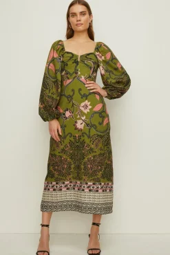 Sale Oasis Rachel Stevens Petite Tribal Border Dress Khaki
