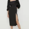 Fashion Oasis Rachel Stevens Petite Volume Sleeve Split Dress Black