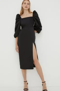 Fashion Oasis Rachel Stevens Petite Volume Sleeve Split Dress Black
