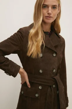 Best Oasis Rachel Stevens Premium Suede Trench Coat Mocha