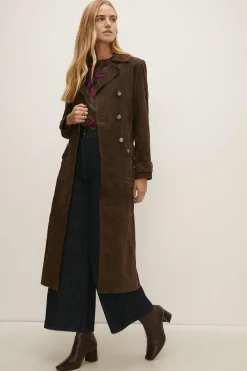 Best Oasis Rachel Stevens Premium Suede Trench Coat Mocha