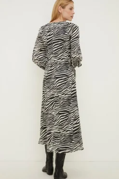 Sale Oasis Rachel Stevens Printed Ruched Front Midi Dress Zebra