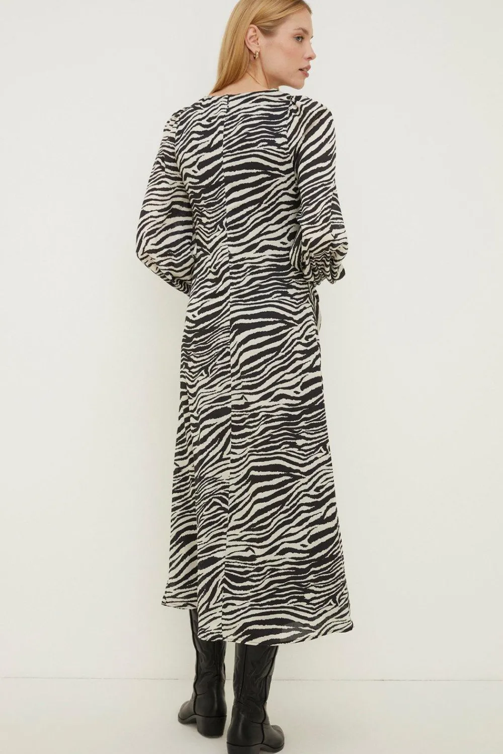 Sale Oasis Rachel Stevens Printed Ruched Front Midi Dress Zebra