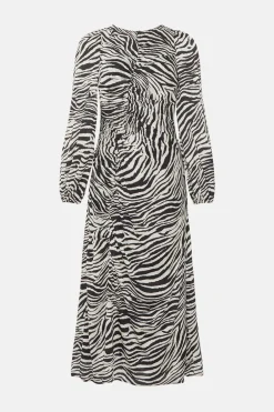 Sale Oasis Rachel Stevens Printed Ruched Front Midi Dress Zebra