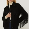 Best Oasis Rachel Stevens Real Suede Fringe Jacket Black