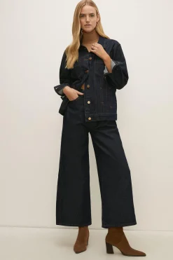 Outlet Oasis Rachel Stevens Rigid Wavy Denim Jacket Dark Wash