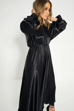 Outlet Oasis Rachel Stevens Satin Blouson Midi Dress Black